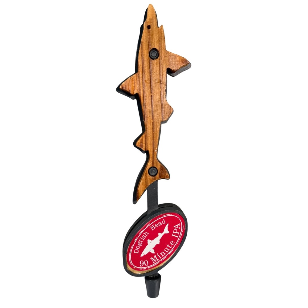 Dogfish Head 90 Minute IPA Beer Tap Handle Brown Red Wood Shark Fin Craft Brew